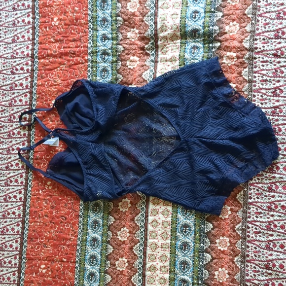 Aerie Pointelle Style Mesh Navy Bodysuit - Picture 2 of 8